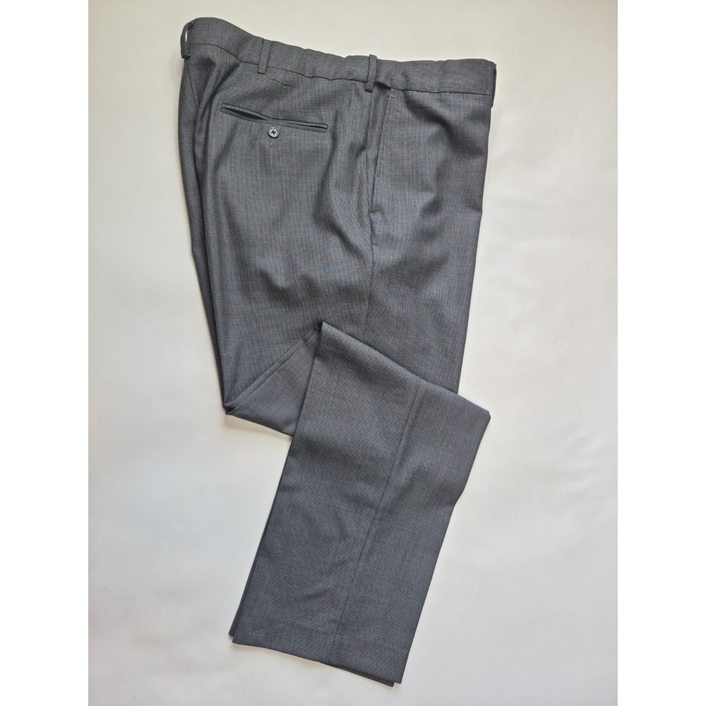 Lands End Mens Flat Front Wool Dress Pants 38x32 Gray Houndstooth Traditional